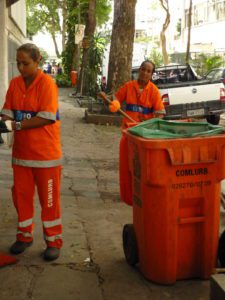 COMLURB street cleaners working on Paulo Barreto Street in Botafogo, by Felicia Bryson.